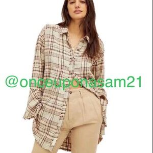 🔥 NEW Free People Mary Anne Plaid Button Down Tunic Top Dress Shacket